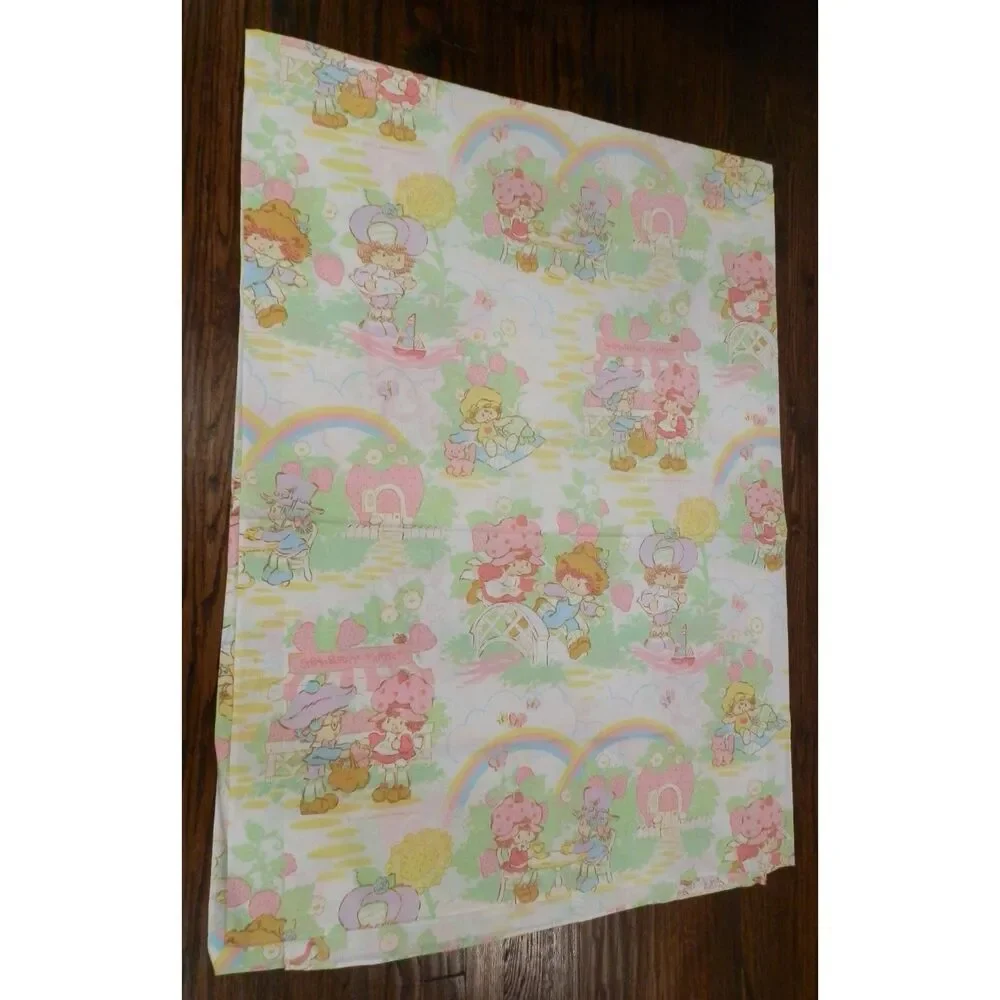 VTG 80s Strawberry Shortcake Twin Sheet Set American Greetings Rainbows Friends
